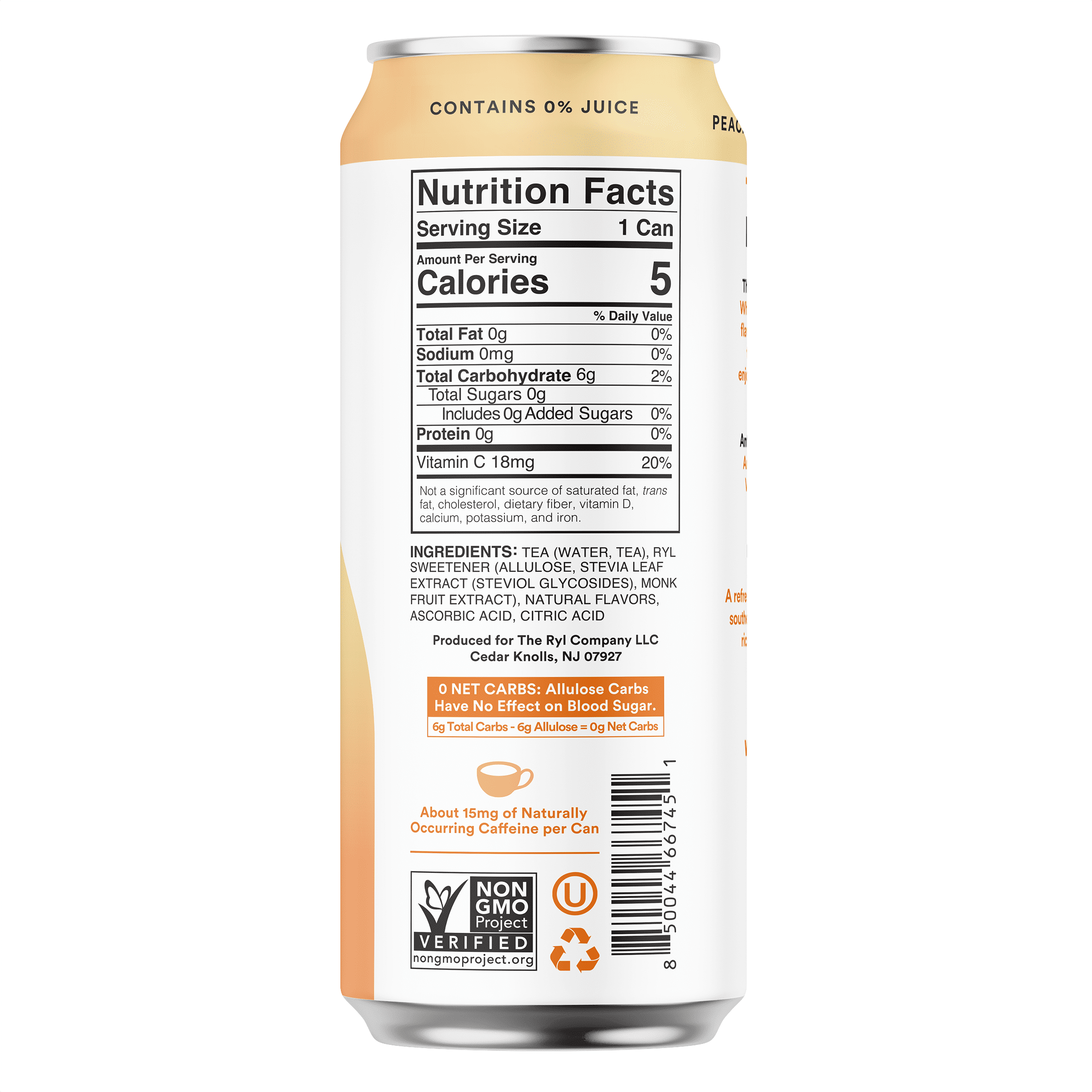 (2 pack) Ryl Iced Tea Peaches n’ Cream, Zero Sugar Black Tea, Antioxidant Superblend, 16 fl oz Ready-to-Drink Can