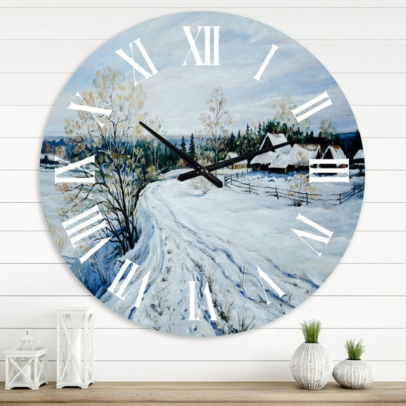Designart 'Country Road In Winter Times Ii' Traditional Wall Clock