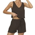 thumbnail image 2 of WBQ Women's Ribbed Loungewear Set Summer 2 Piece Outfits Matching Lounge Sleeveless V Neck Crop Tank Tops and Shorts Casual Pajamas Set with Pockets XS-XL, 2 of 7