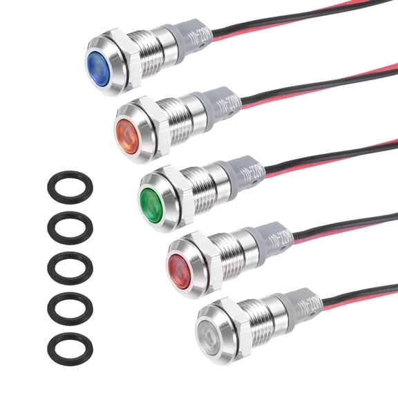 Uxcell 5Pcs 6mm Indicator Light, 110V-220V AC LED Metal Signal Lamp Waterproof,White/Red/Blue/Green/Yellow