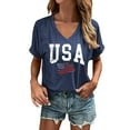 thumbnail image 2 of Independence Day Summer Tops for Women USA Flag V Neck Shirt Women Star and Stripes Graphic Tops Red White and Blue Short Sleeve Tee Summer Patriotic T Shirt, 2 of 3