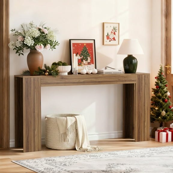 Semiocthome Farmhouse Console Table, 63" Sofa Table for Entryway, Hallway, Living Room, Walnut, Wood