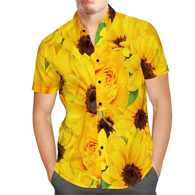 Camisas de verano con estampado de girasol para hombre, camisas de manga corta, ropa informal diaria, camisas para hacer ejercicio al aire libre
