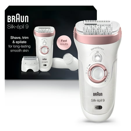 Braun Epilator for Women, Silk-epil 9 9-880 for Hair Removal, Wet & Dry, Facial Cleansing Brush, Women Shaver & Trimmer, Cordless, Rechargeable, Beauty Kit White/Rose Gold