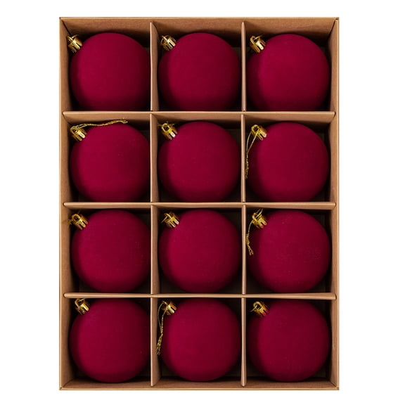 Christmas Tree Ball Ornaments Set Flocked Velvet Texture 2.4 Inch Round Baubles 12 Pack Christmas Tree Decorations for Indoor Holiday and Home Party Use