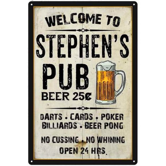 STEPHEN'S Pub Sign Vintage Man Cave Bar 8 x 12 High Gloss Metal 208120028037