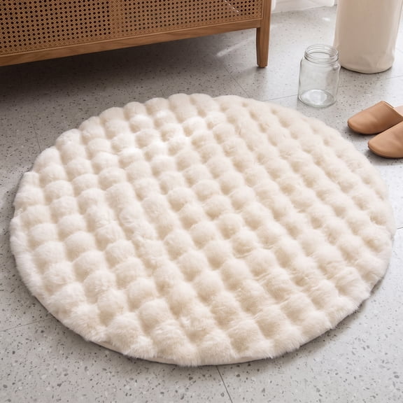 REGALWOVEN Modern Geometric Round Area Rug, Soft Shaggy Circle Rug, Non-Slip Plush Carpet for Vanity Chair, Nursery Beige 20" x 20"