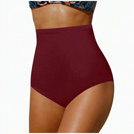 Gibobby Women s Swim Bottom High Waist Retro Basic Full Coverage Bikini Tankini Swimsuit Briefs(Wine XXL)