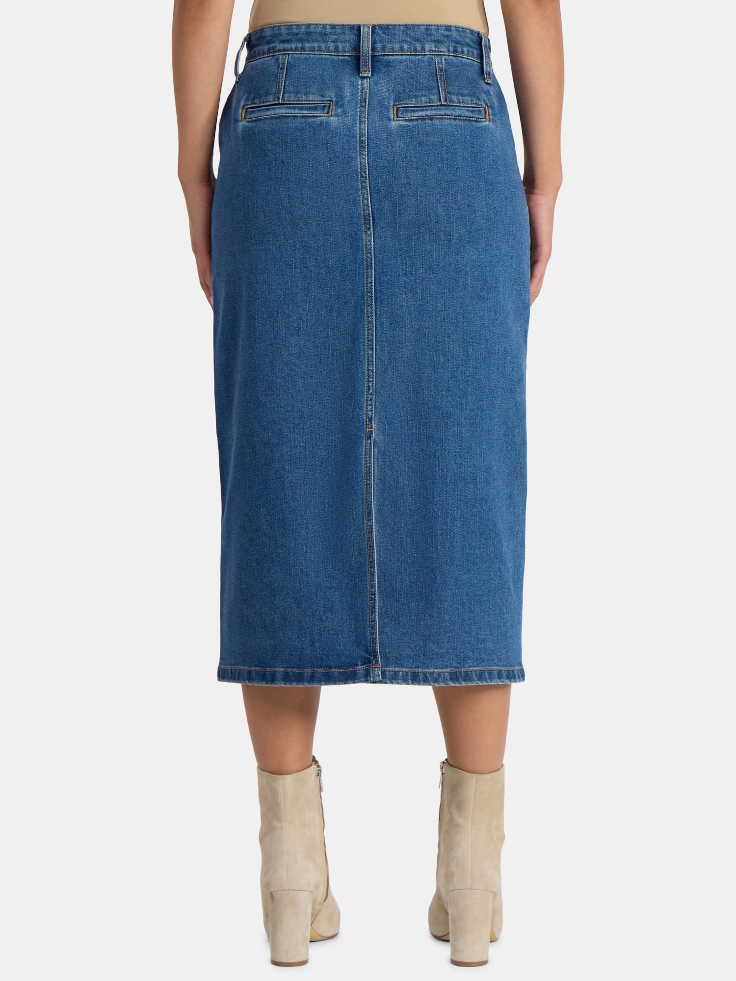 Time and Tru Women's Denim Midi Utility Skirt, Sizes 0-20