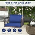 thumbnail image 6 of SAZYY Outdoor Metal Porch Swing, Single Person Hanging Seat w/Woven Rattan Backrest, 2 Sturdy Hanging Ropes, Seat & Back Cushions Included, Heavy-Duty Swing Chair for Front Porch, Backyard, Navy, 6 of 10