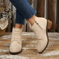 thumbnail image 5 of Chenyee Fashion Ankle Boots for Women Low Heels Chunky Suede Lace Up Zipper Short Dress Booties, 5 of 7