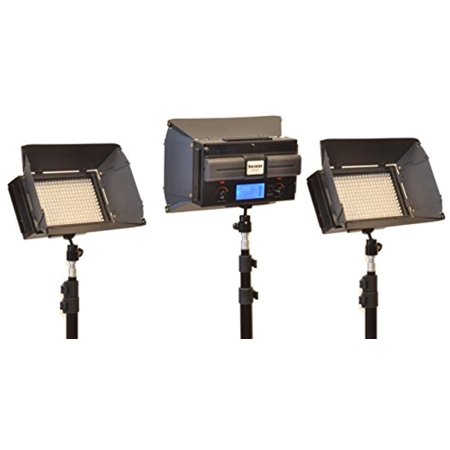 UPC: 0741147950284 | bescor fp-312t 3-point led light kit  includes 3x fp-312 on-camera bi-color led light  3x ls180 light stand  3x ac power supply