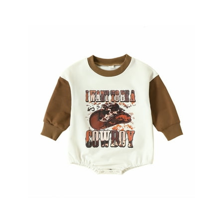 

Casaul Baby Boys Girls Sweatshirt Romper Long Sleeve Crew Neck Letters Print Fall Bodysuit Jumpsuits Baby Spring Fall Outfits