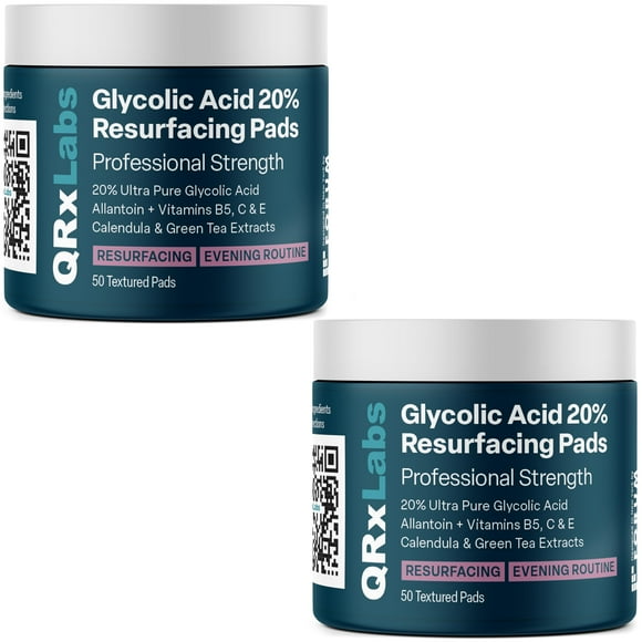 Almohadillas rejuvenecedoras QRxLabs con ácido glicólico al 20% con vitaminas B5, C y E