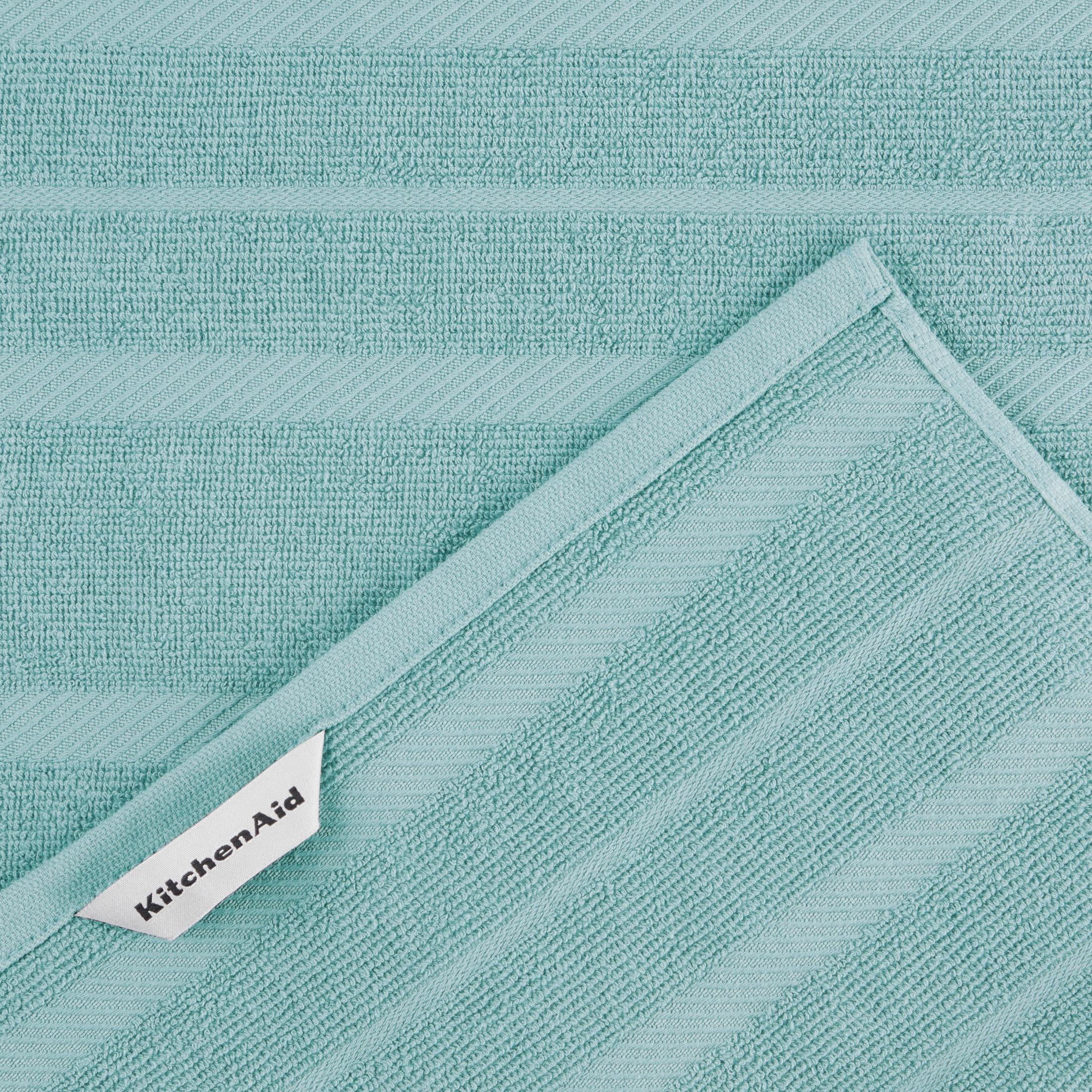 KitchenAid Albany Kitchen Towel 4-Pack Set, Light Aqua/White, 16"x26"