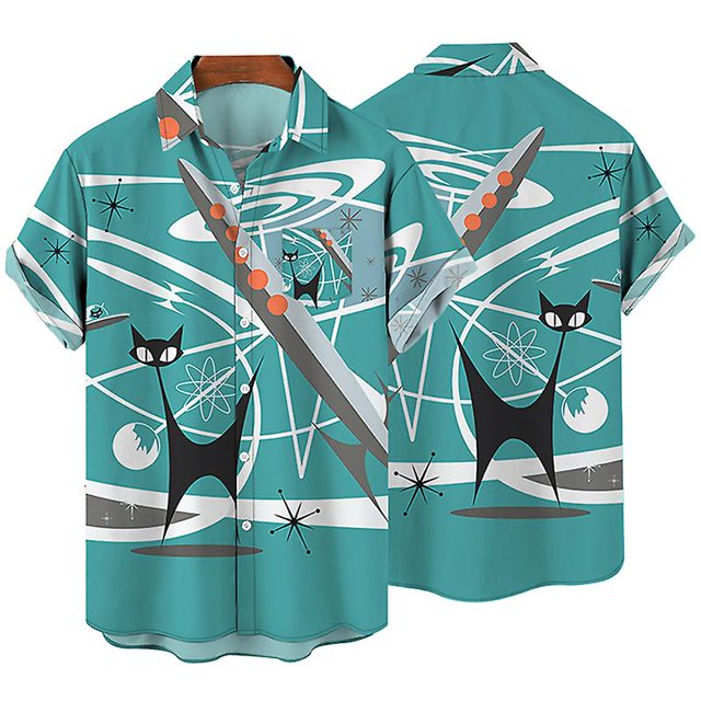 Men Short Sleeve Tops Hawaiian Beach T Shirt Button Down T-shirt