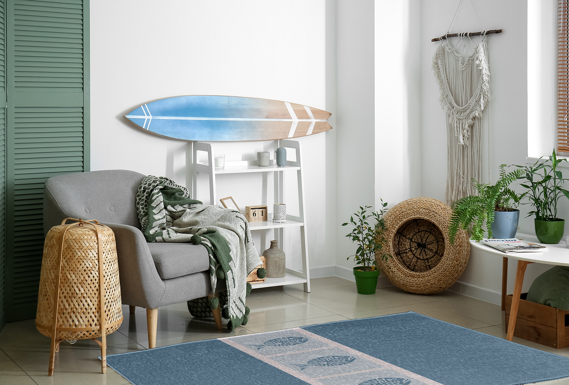 Simply Daisy 4' x 6' Fish Chips Nautical Chenille Rug, Dusty Smoke