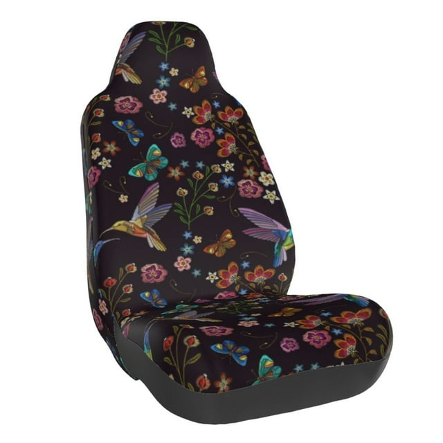 Wukai Humming Bird And Tropical Flowers Full Set Car Seat Covers with Soft Padding Universal Auto Front Seats Protector and Cushion Mat