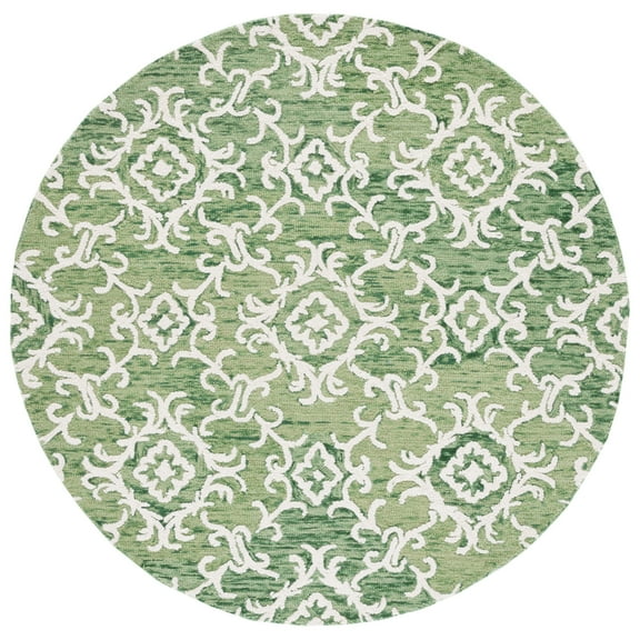 SAFAVIEH Blossom Cletus Geometric Wool Area Rug, Green/Ivory, 6' x 6' Round
