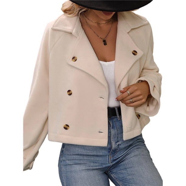 Gabardina Corta para Mujer, con Doble Botonadura, Larga, para Trabajo, Oficina, Negocios, Informal, Otoño. Albaricoque L