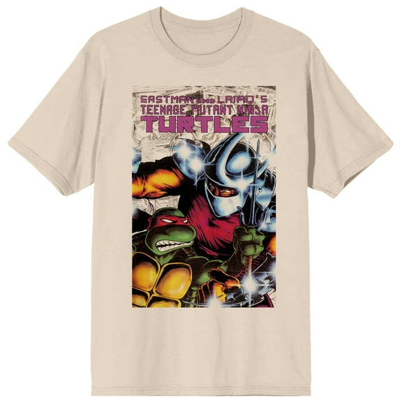 TMNT Comic Origins Raphael & Shredder Cover Art Crew Neck Short Sleeve Women's Natural T-shirt-XL