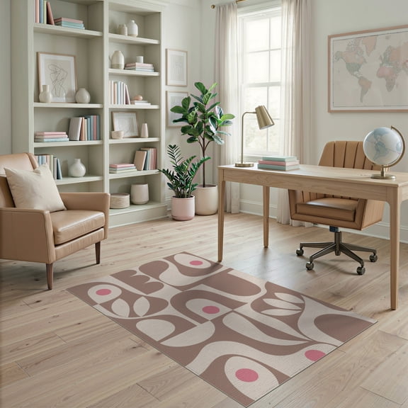 ODIKA 4'x6' Pink Mocha and Abstract Design Washable Area Rug Midcentury Modern Geometric Pattern Style for Bedroom, Reading Nook, Pet Friendly & Non-Shedding