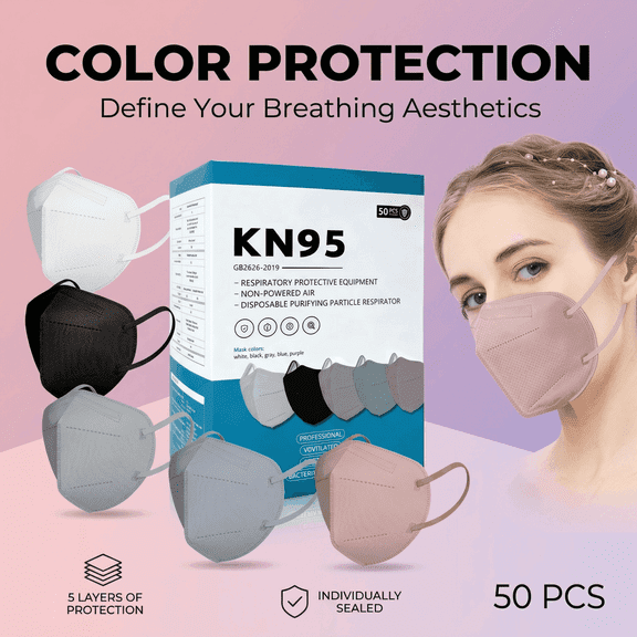KN95 Face Masks Disposable Adults - 50 Pack 5 Layer Protection Dust Breathable Comfortable Respirator Women KN95 Mask Individually Wrapped