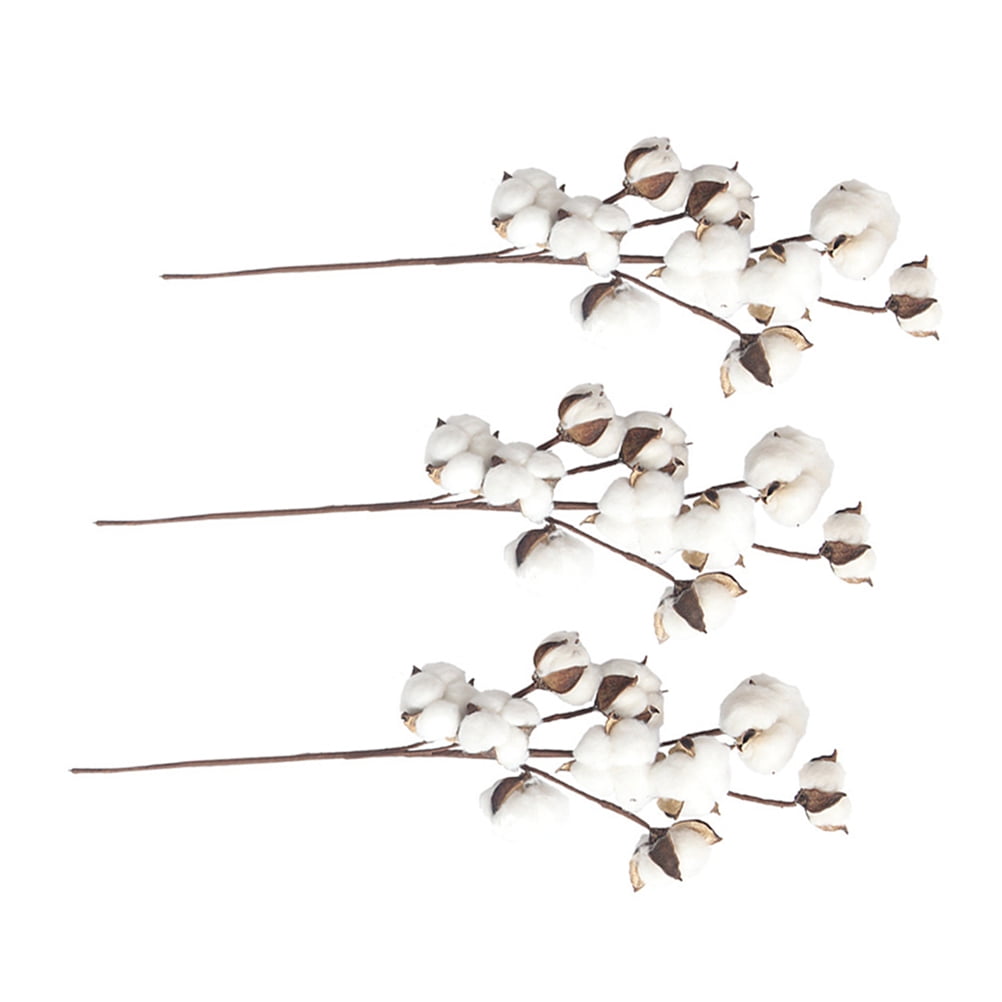 Phenofice Dried Cotton Stems White Artificial Flower Filler Home Decor 3Pcs 21X6X2In