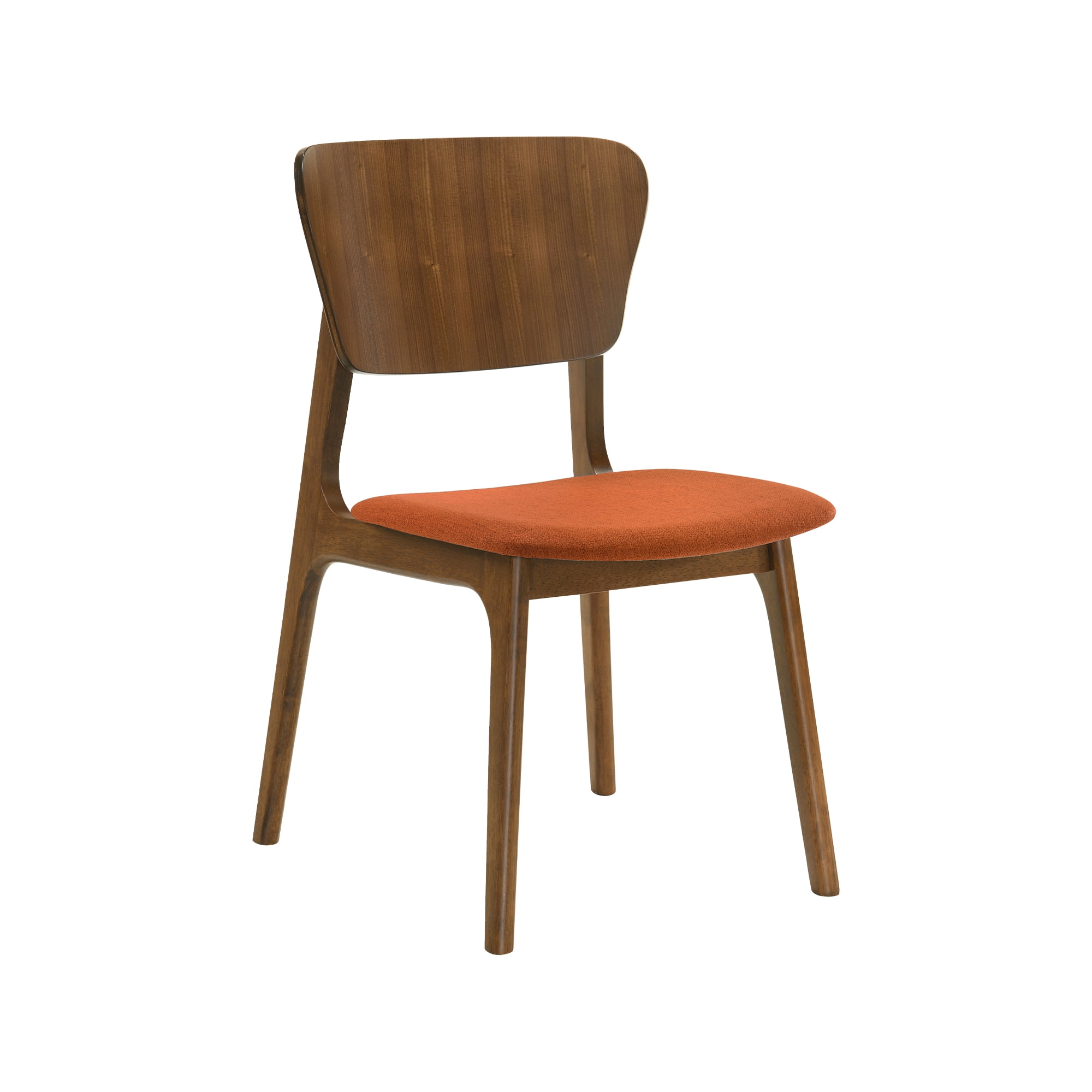 Kalia Wood Dining Chair in Walnut Finish with Orange Fabric - Set of 6