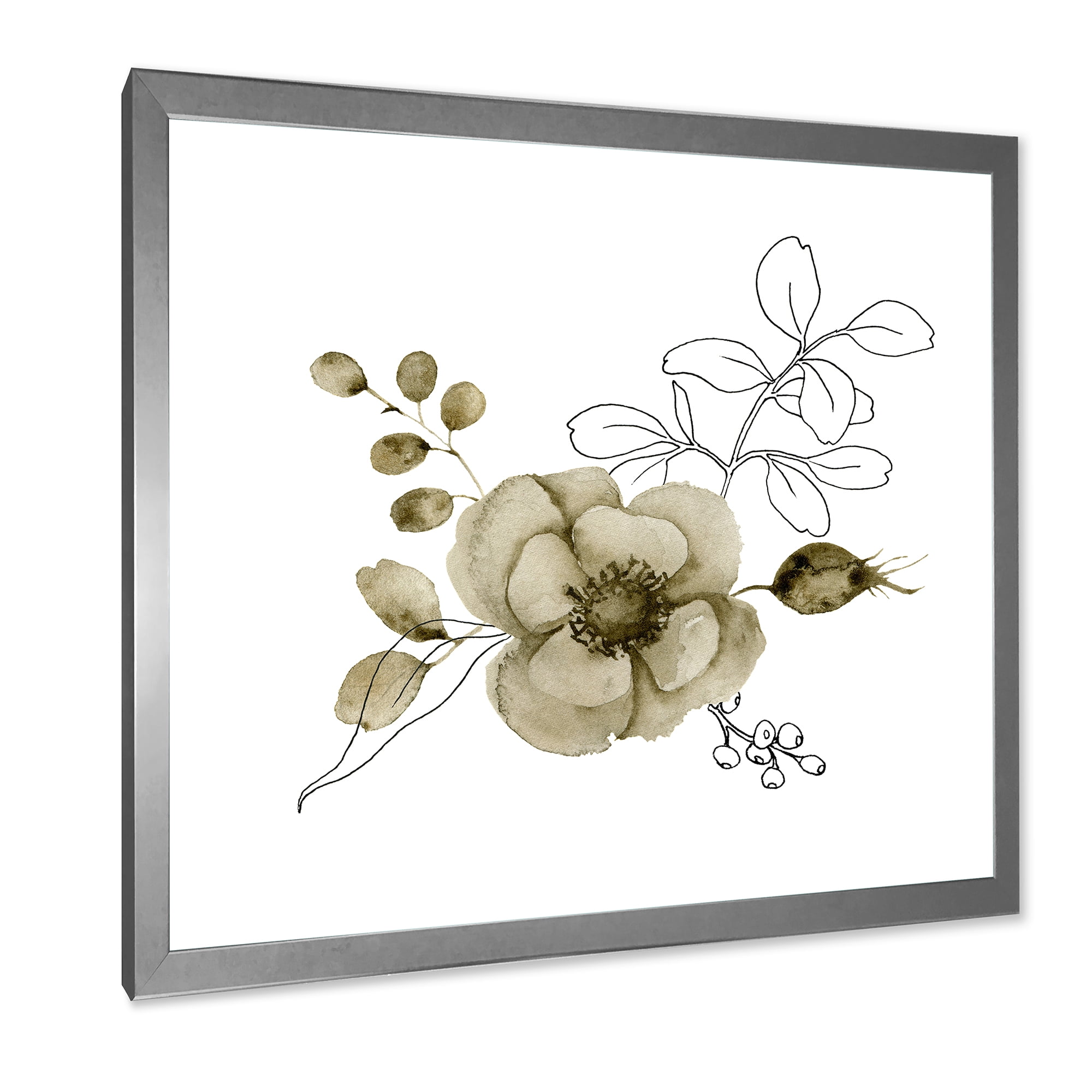 Designart 'Eucalyptus Branches With Anemone Bouquet Flower II' Traditional Framed Art Print