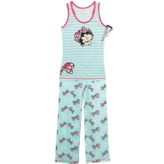 Women's Cotton Tank Pajama & Long Pants Set, Betty Boop/Blue, Small, 1 Set
