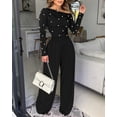 thumbnail image 3 of CHICME Jumpsuits for Women Dressy Pearls Decor Long Sleeve Casual Ruched Wide Leg Rompers Black-S, 3 of 9