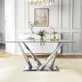 thumbnail image 2 of 63" Rectangular Glass Dining Table for 4-6 People, Modern Clear Tempered Glass Kitchen Table with Unique Stainless Steel Base, Dining Table for Dining Room or Living Room, 2 of 7