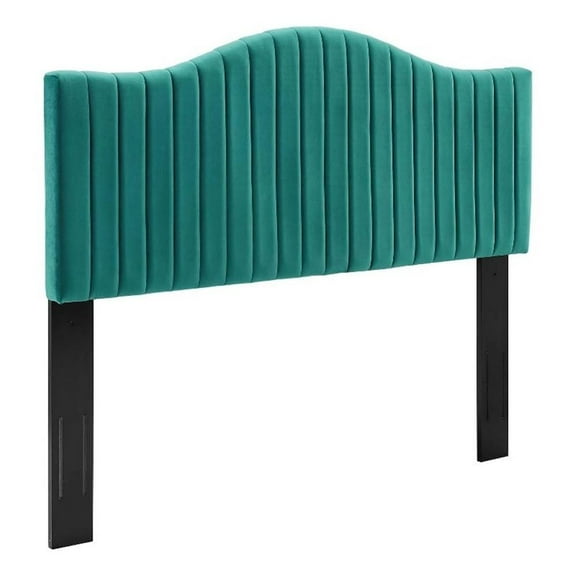 Pemberly Row Channel Tufted Velvet King/California King Headboard in Teal