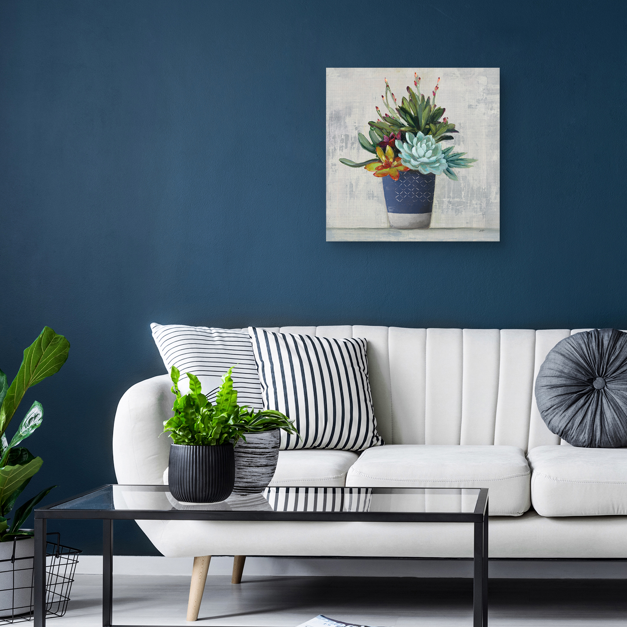 Masterpiece Art Gallery Succulent Still Life I Navy by Julia Purinton Canvas Art Print