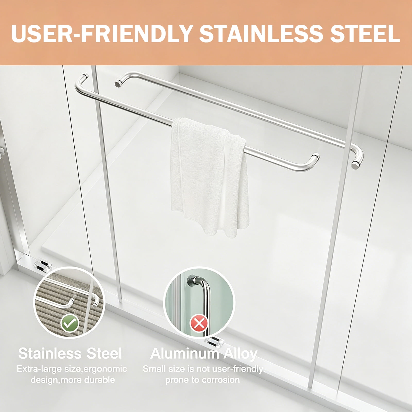 Brushed Nickel Shower Door Double Sliding 44-48 in. W x 72 in. H Semi-Frameless Bypasss Bathroom Glass Shower Sliding Doors,1/4 inch Clear Tempered Glass Door for Walk-in Shower