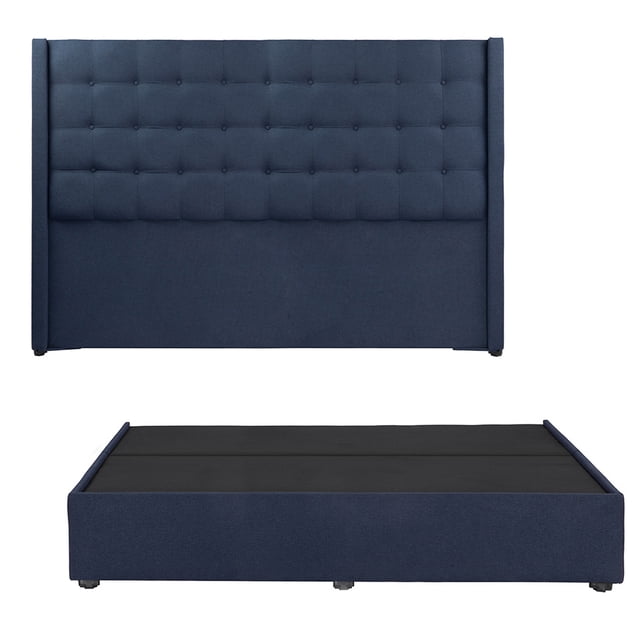 Box Base Cama King Size + Cabecera Bruks Trinity Azul Marino
