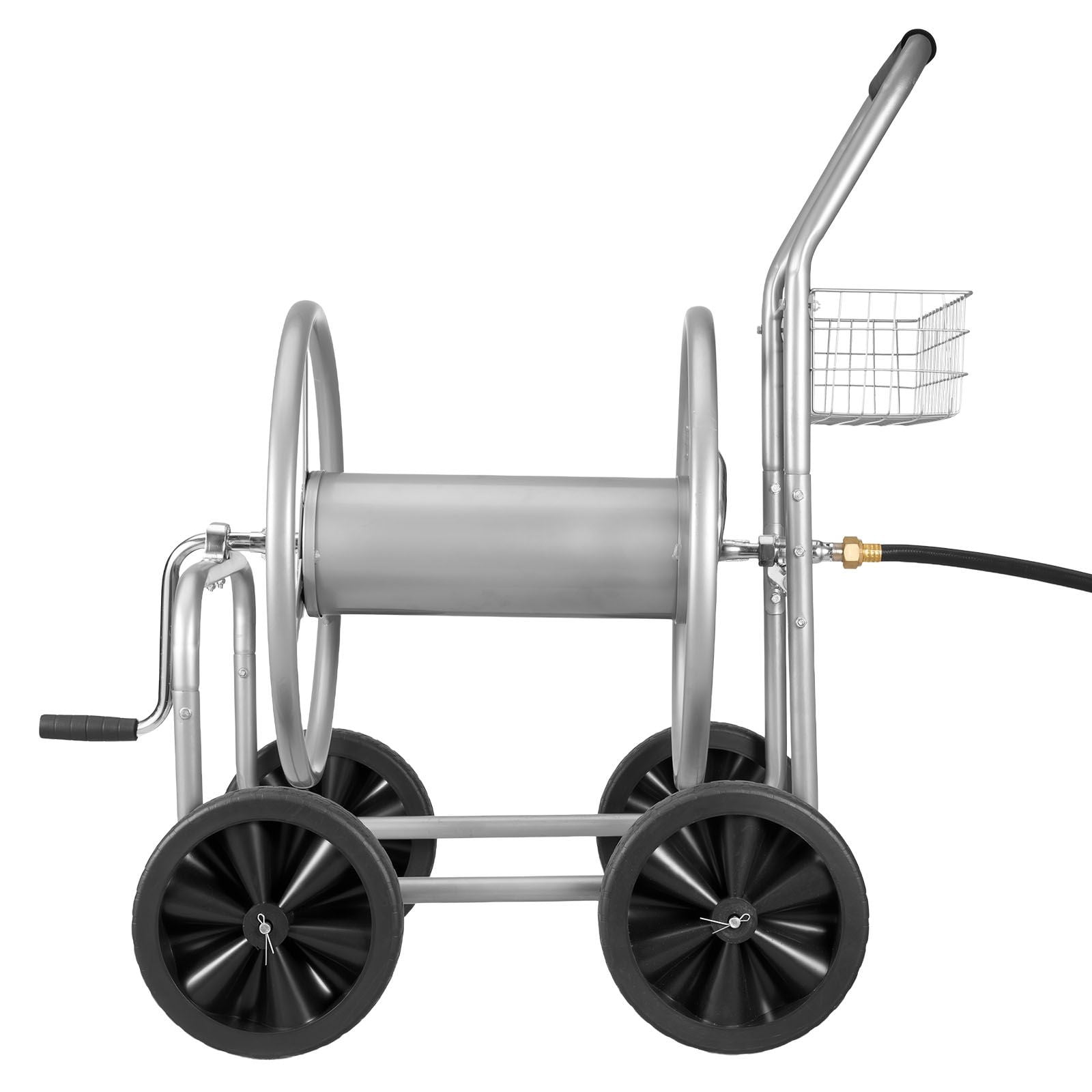 Hose Reel Cart, 250ft 5/8'' Hose Holder, Garden Water Hose Reel with 4 Wheels, Heavy Duty Steel Outdoor Hose Storage Cart with Basket, for Yard, Lawn