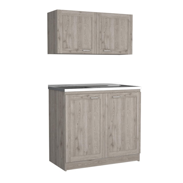 FM FURNITURE Perseus 2-Shelf Engineered Wood Cabinet Set in Light Gray