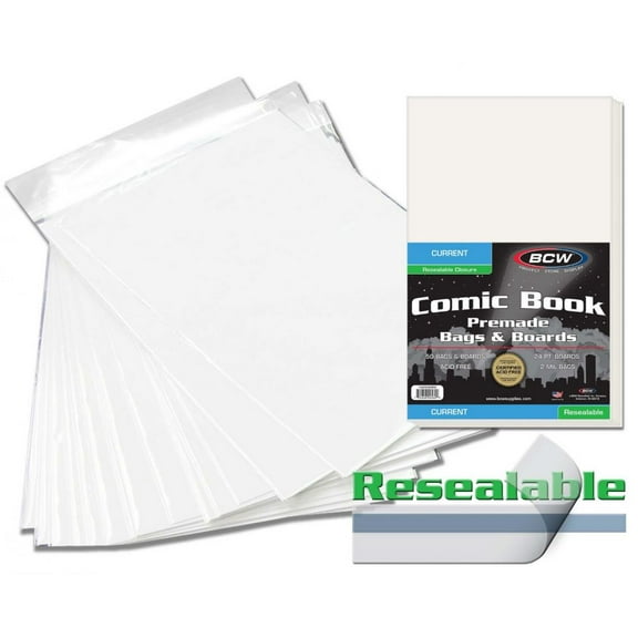 1 pack of 50 BCW 6 ⅞" x 10 ½" Premade Resealable Current/Modern Age Comic Book Bags and Boards
