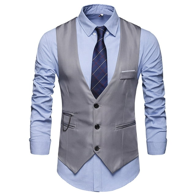 Gilet de Complet Estival Formel Style Britannique pour Hommes Coupe Ajustée Design Uni Grand Encolure Cœur