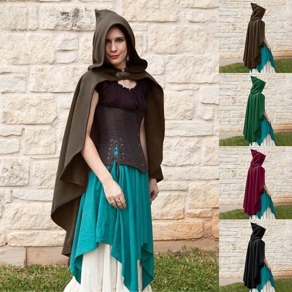 WHEANG Witch Hooded Cape for Women Medieval Vintage Halloween Vampire Cloak for Party Fashion Renaissance Role Play Outfit Accessory Witch Hooded Cape One Size Red
