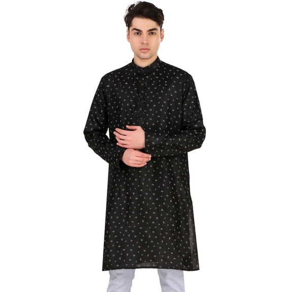 SKAVIJ Men's Cotton Longline Henley Printed Shirt Long Sleeve Mandarin Collar Hippie Casual Beach T Shirts