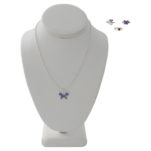 Women's Purple Butterfly Pendant Necklace and Ring Set