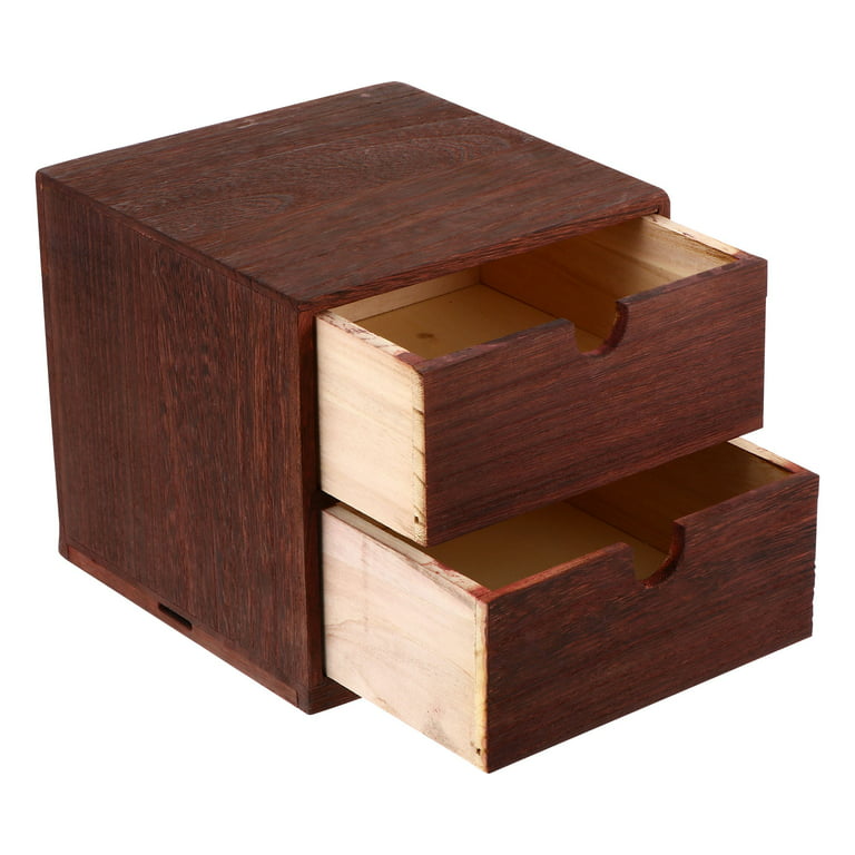 1pc Desktop Storage Box Vintage Drawer Box Wooden Storage Organizer  (Four-layer) 