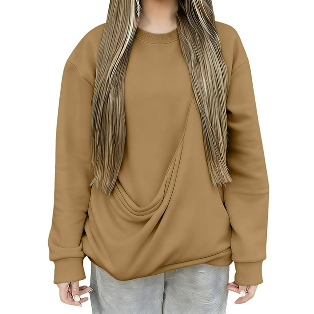 Duoif Chandails d'Automne pour Femmes, Haut de Mode pour Femmes - Chandail Décontracté à Col Rond avec Poche Chandail pour Femmes Brun P