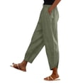 thumbnail image 4 of Crop Pants for Women Casual Summer Harem Pants Barrel Trousers Long Pant Solid Color Slacks Loose Fit Resort Outfit Lounge Pants Straight Leg Office Dress Work Slacks Capris Trousers Split Hem, 4 of 9