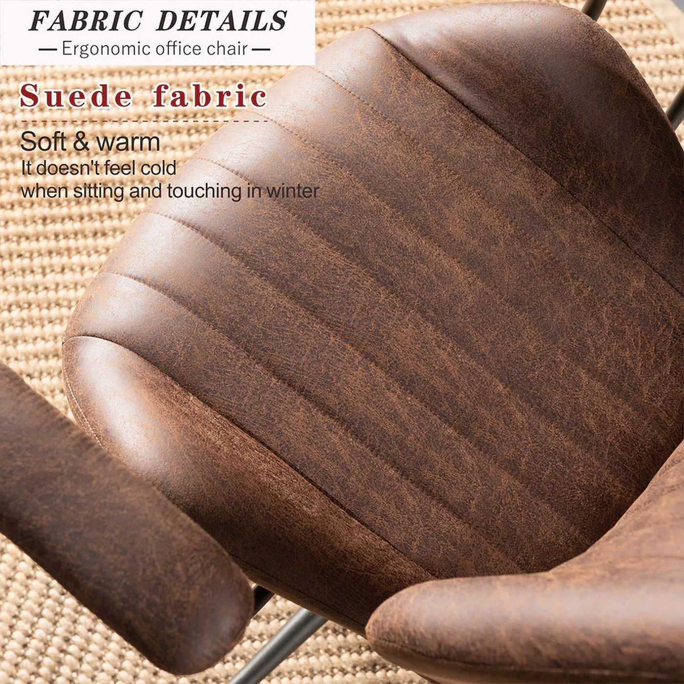 XIZZI Ergonomic Office Chair with Wheels Suede Fabric Swivel Gaming Chair,Modern Adjustable Computer Chairs with Armrest-Brown