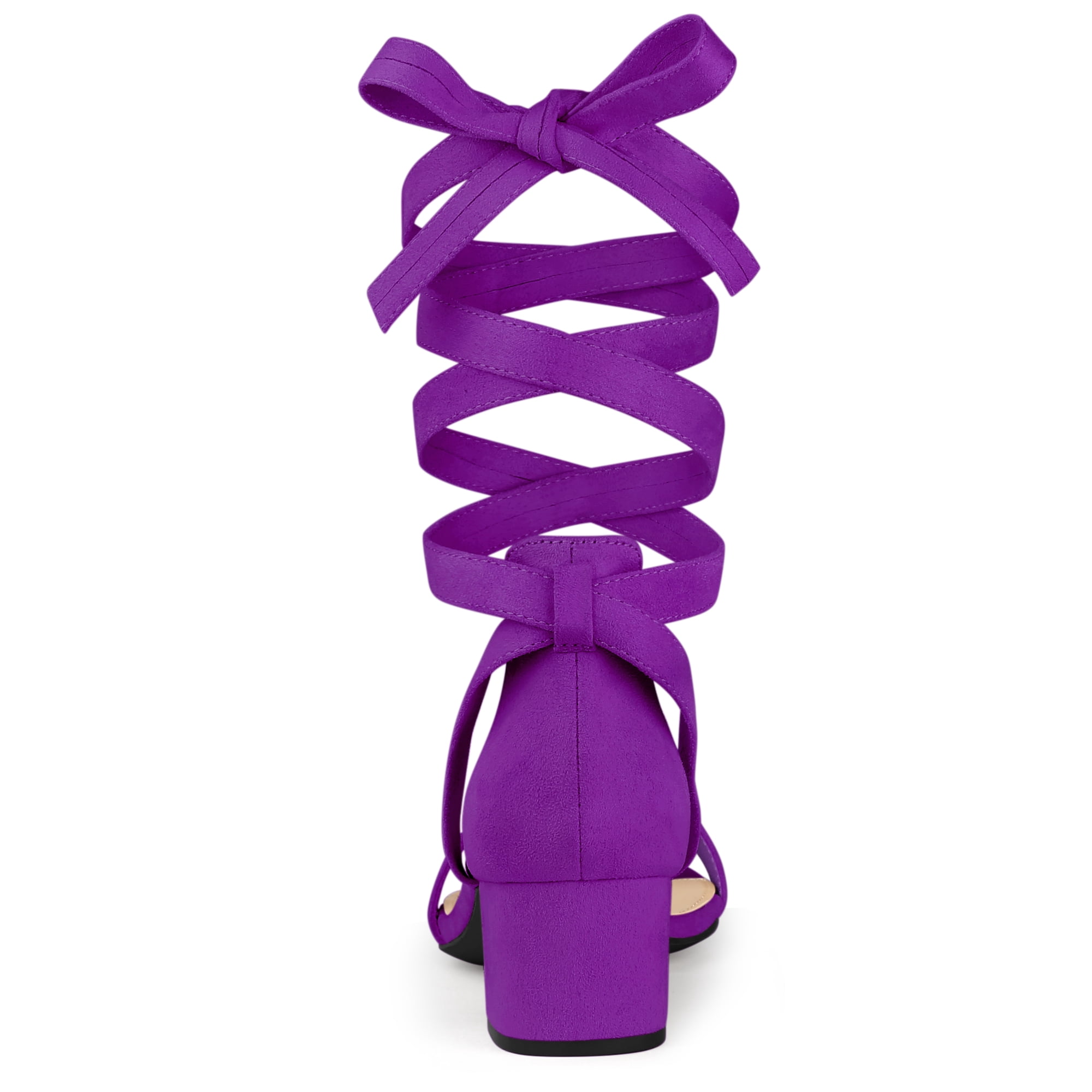 DARING DIVA Women's Open Toe Block Heel Lace Up Heels Sandals Purple 8