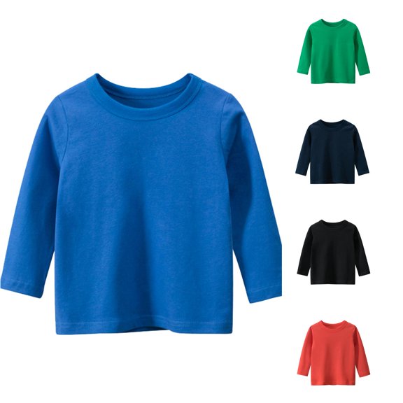HCYSFG Boys Solid Color T Shirts Crewneck Long Sleeve Classic Regular Fit Everyday Graphic Tees Layering School Casual Tops